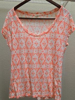J. Crew Coral Ikat Short Sleeve Scoop Neck Tee